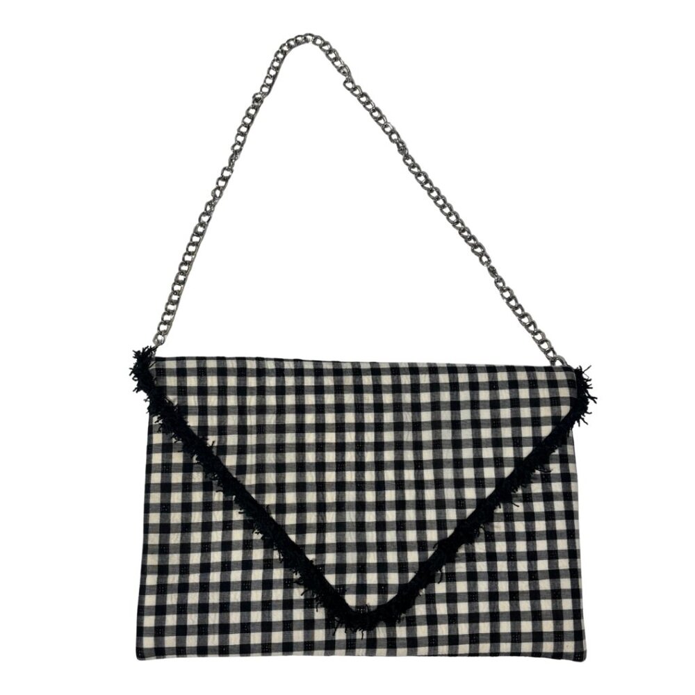 Black and White Gingham Envelope Clutch
